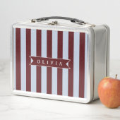 Personalized Preppy Brown Blue Cabana Stripe メタルランチボックス (インサイチュ)