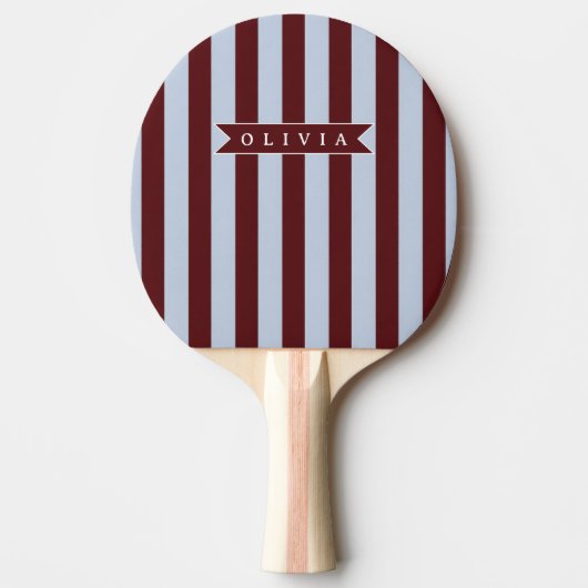 Personalized Preppy Brown Blue Cabana Stripe 卓球ラケット (正面)