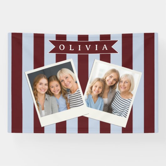 Personalized Preppy Brown Blue Cabana Stripe 横断幕 (横)