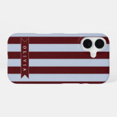 Personalized Preppy Brown Blue Cabana Stripe iPhone 16ケース (裏面横)