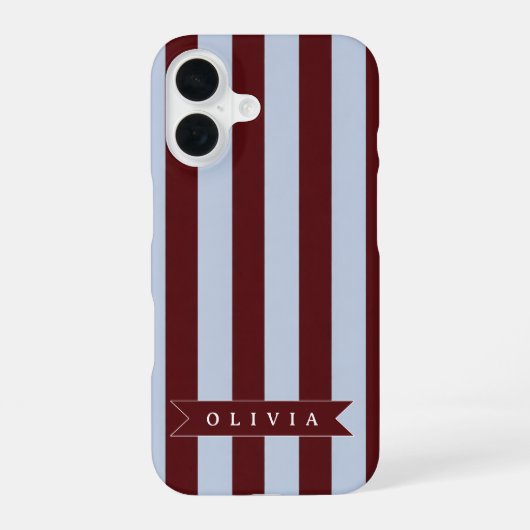 Personalized Preppy Brown Blue Cabana Stripe iPhone 16ケース (裏面)