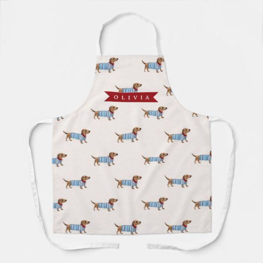 Personalized Preppy Cute Dachshund Dog Pattern エプロン (正面)