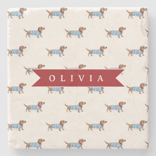 Personalized Preppy Cute Dachshund Dog Pattern ストーンコースター (正面)