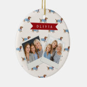 Personalized Preppy Cute Dachshund Dog Pattern セラミックオーナメント (右)