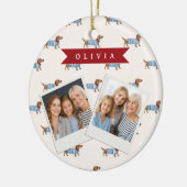 Personalized Preppy Cute Dachshund Dog Pattern セラミックオーナメント (左)