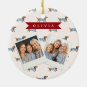 Personalized Preppy Cute Dachshund Dog Pattern セラミックオーナメント (裏面)