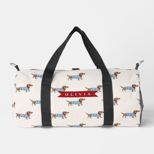 Personalized Preppy Cute Dachshund Dog Pattern ダッフルバッグ (正面)
