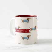 Personalized Preppy Cute Dachshund Dog Pattern ツートーンマグカップ (正面左)