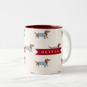 Personalized Preppy Cute Dachshund Dog Pattern ツートーンマグカップ (正面右)