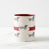 Personalized Preppy Cute Dachshund Dog Pattern ツートーンマグカップ (中央)