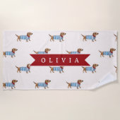 Personalized Preppy Cute Dachshund Dog Pattern ビーチタオル (正面)