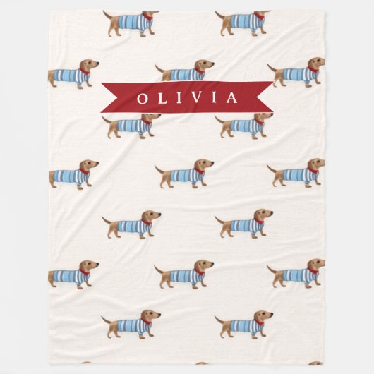 Personalized Preppy Cute Dachshund Dog Pattern フリースブランケット (正面)