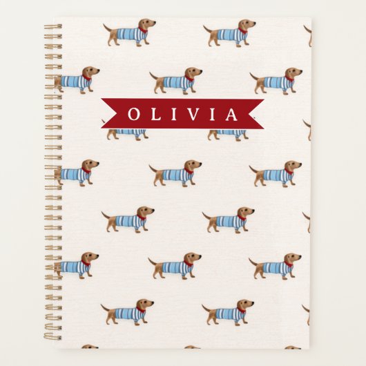 Personalized Preppy Cute Dachshund Dog Pattern プランナー手帳 (正面)