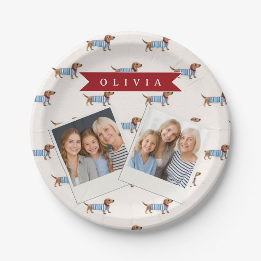 Personalized Preppy Cute Dachshund Dog Pattern ペーパープレート (正面)