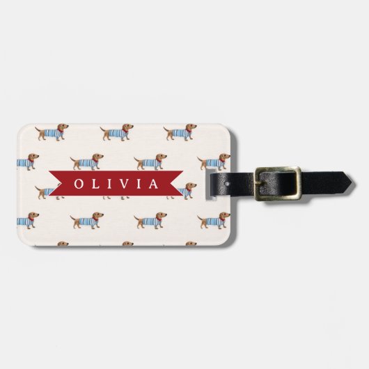 Personalized Preppy Cute Dachshund Dog Pattern ラゲッジタグ (正面横)