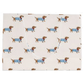Personalized Preppy Cute Dachshund Dog Pattern ラージペーパーバッグ (裏面)
