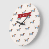 Personalized Preppy Cute Dachshund Dog Pattern ラージ壁時計 (傾斜)