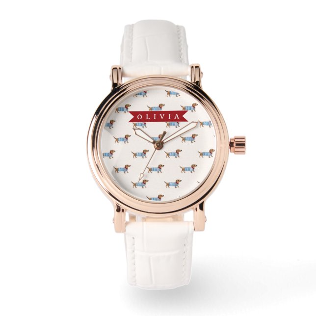 Personalized Preppy Cute Dachshund Dog Pattern 腕時計 (正面)