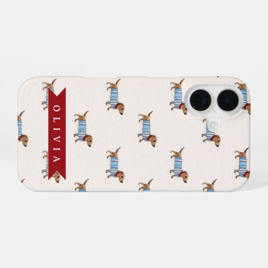 Personalized Preppy Cute Dachshund Dog Pattern iPhone 16ケース (裏面横)