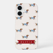 Personalized Preppy Cute Dachshund Dog Pattern iPhone 16ケース (裏面)
