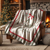 Personalized Preppy Holiday Wreath Monogram & Name フリースブランケット