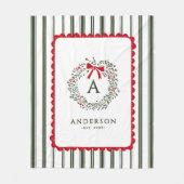 Personalized Preppy Holiday Wreath Monogram & Name フリースブランケット (正面)