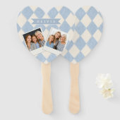 Personalized Preppy Soft Blue Fuzzy Argyle Name ハンドファン (正面&裏面)