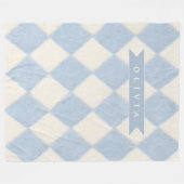 Personalized Preppy Soft Blue Fuzzy Argyle Name フリースブランケット (正面(横))