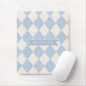 Personalized Preppy Soft Blue Fuzzy Argyle Name マウスパッド (マウス)