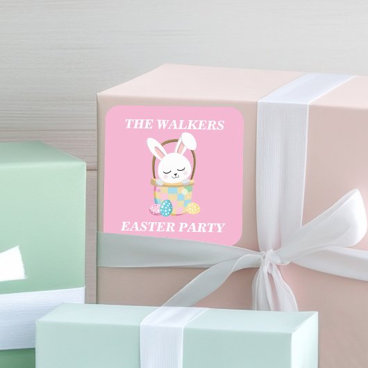 Personalized Pretty Pink Easter Bunny Party スクエアシール