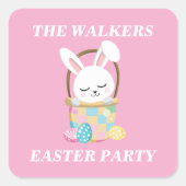 Personalized Pretty Pink Easter Bunny Party スクエアシール (正面)