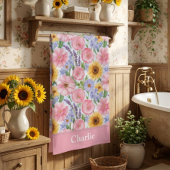 Personalized Pretty Pink Flower バスタオル