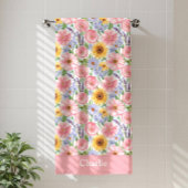 Personalized Pretty Pink Flower バスタオル