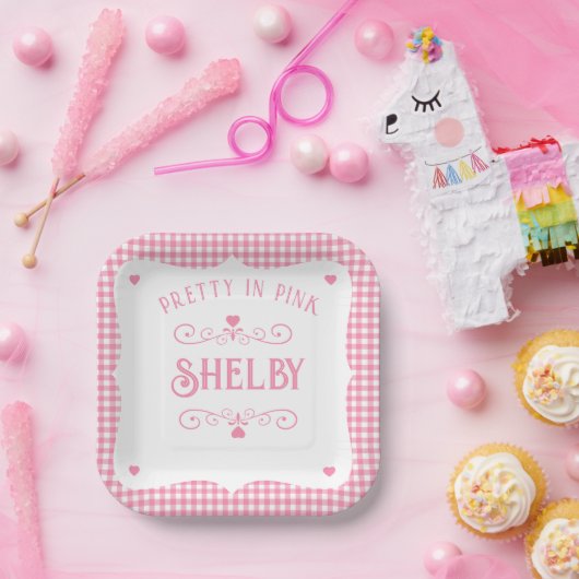 Personalized Pretty Pink Plaid 13th Birthday  ペーパープレート (パーティー)