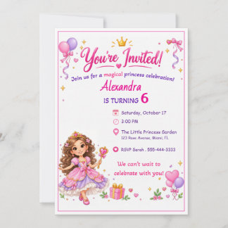 Personalized Princess Birthday Invitation for Girl 招待状