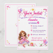 Personalized Princess Birthday Invitation for Girl 招待状 (正面/裏面)