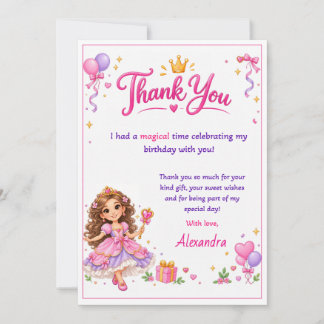 Personalized Princess Birthday Thank You Card for シーズンカード