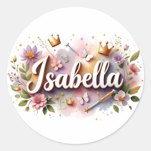 Personalized  Princess Floral Isabella Stickers  ラウンドシール (正面)