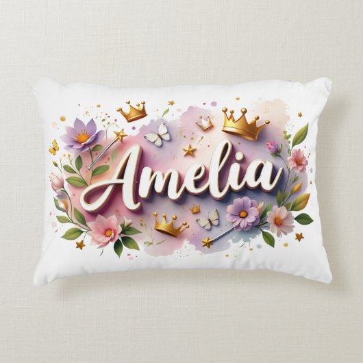 Personalized  Princess Floral Name  アクセントクッション (正面)