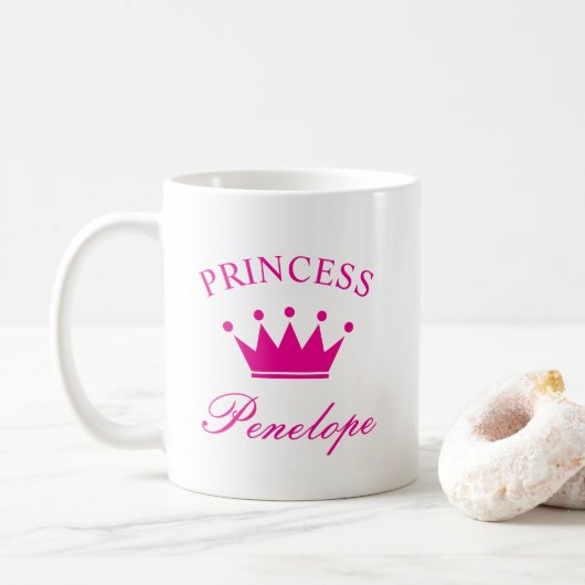 Personalized princess mug with crown and name コーヒーマグカップ (ドーナツ)