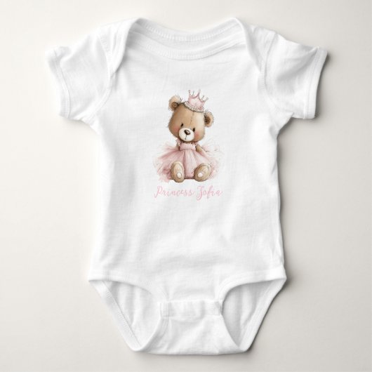 Personalized Princess Teddy Bear Baby Bodysuit ベビーボディスーツ (正面)