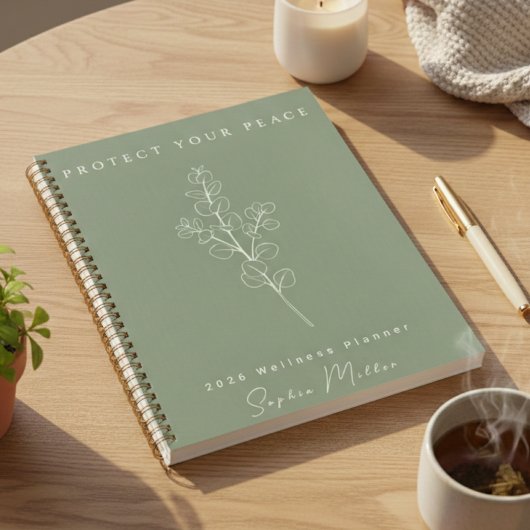Personalized Protect Your Peace 2026 Sage Green プランナー手帳