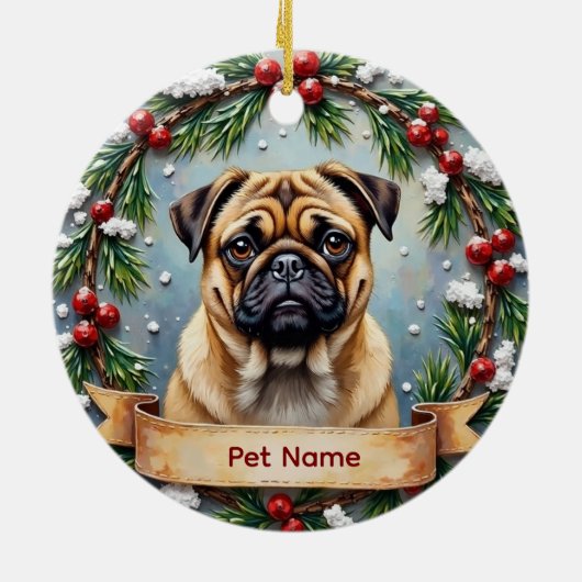 Personalized Pug Christmas セラミックオーナメント (裏面)