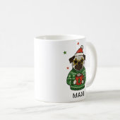 Personalized Pug Dog Christmas コーヒーマグカップ (正面右)