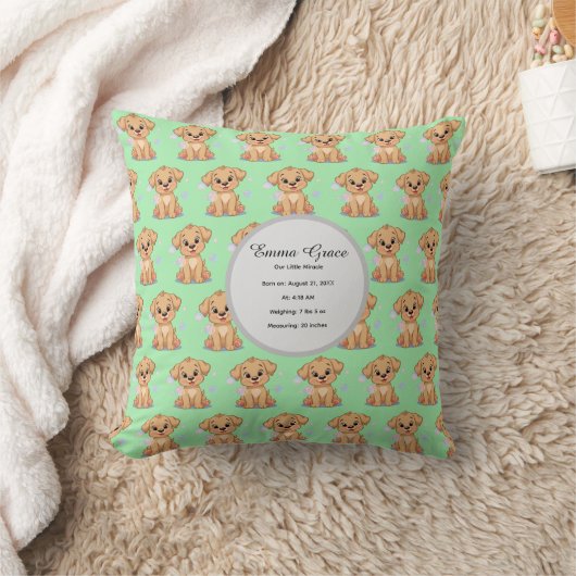Personalized Puppy Birth Pillow クッション (ブランケット)