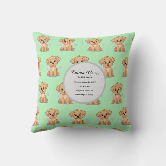 Personalized Puppy Birth Pillow クッション (裏面)