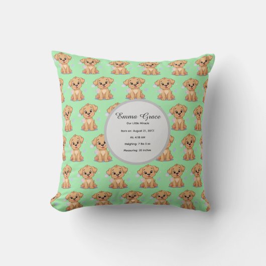 Personalized Puppy Birth Pillow クッション (正面)