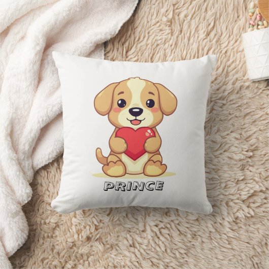 Personalized Puppy Valentine Throw Pillow クッション (ブランケット)