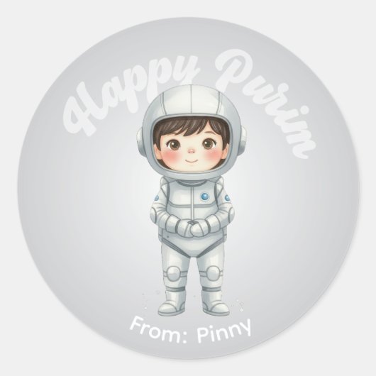 Personalized Purim Sticker – Boy Robot Theme ラウンドシール (正面)