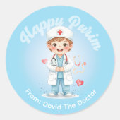 Personalized Purim Sticker – Doctor Theme ラウンドシール (正面)